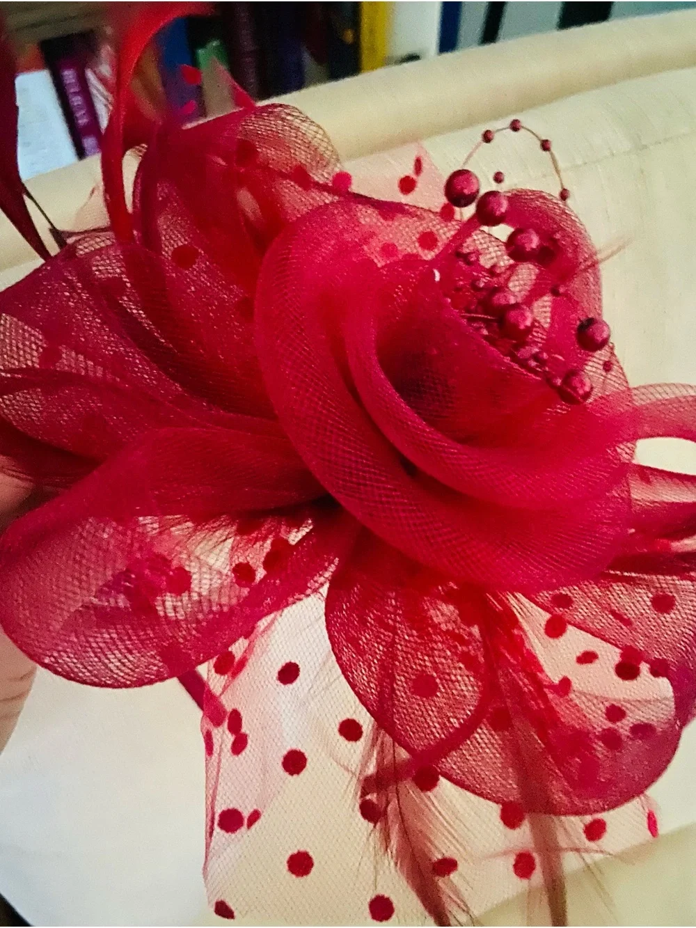 New Handmade Burgundy Fascinator with feathers